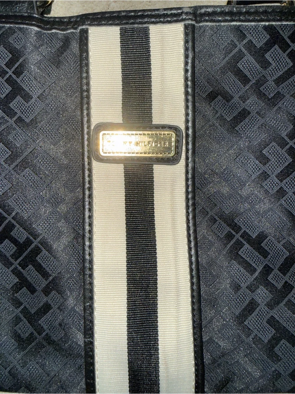 Tommy Hilfiger Black Crossbody with Ivory Center Stripe